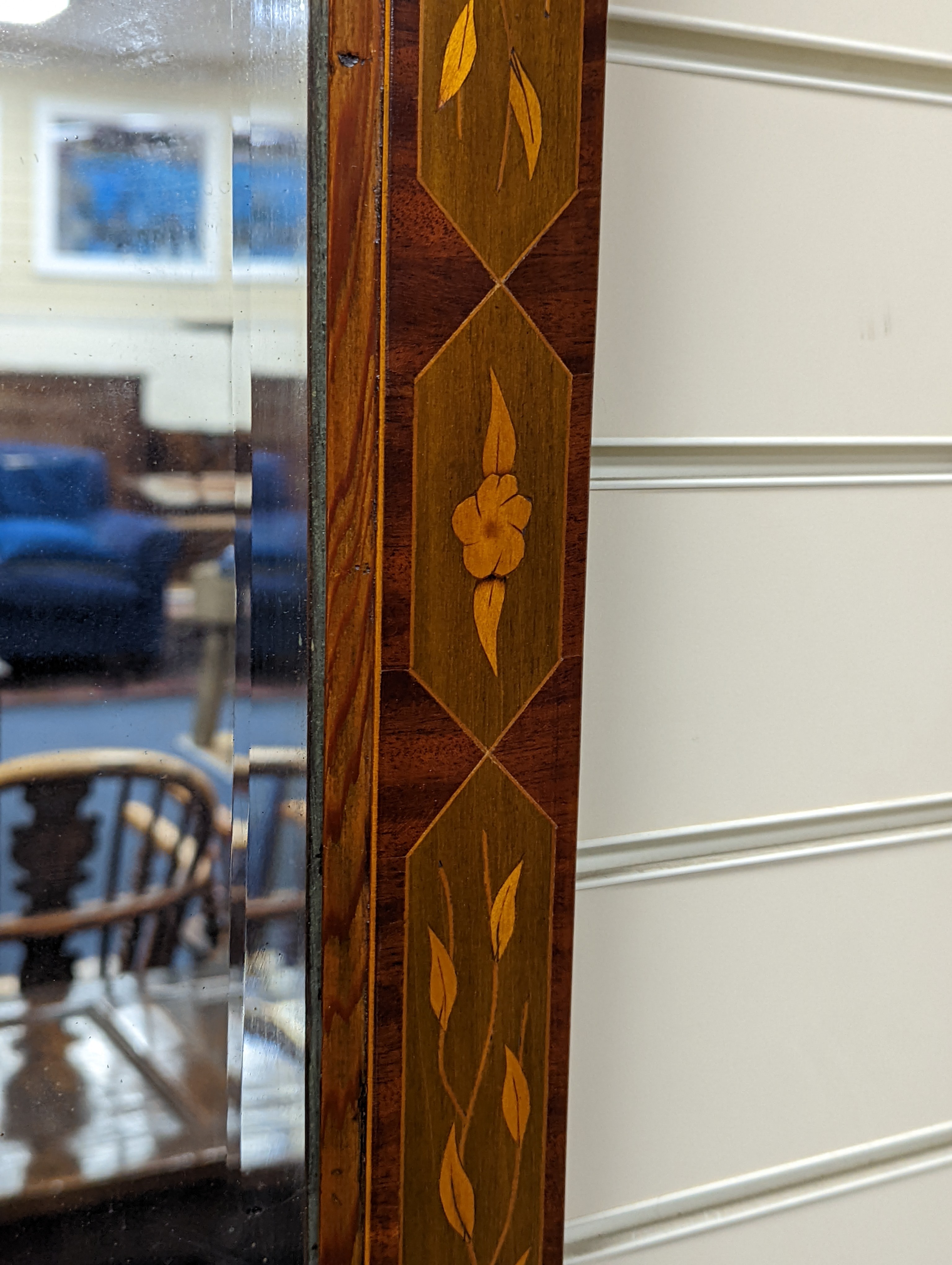 A Dutch floral rectangular marquetry and mahogany mirror, width 50cm, height 62cm